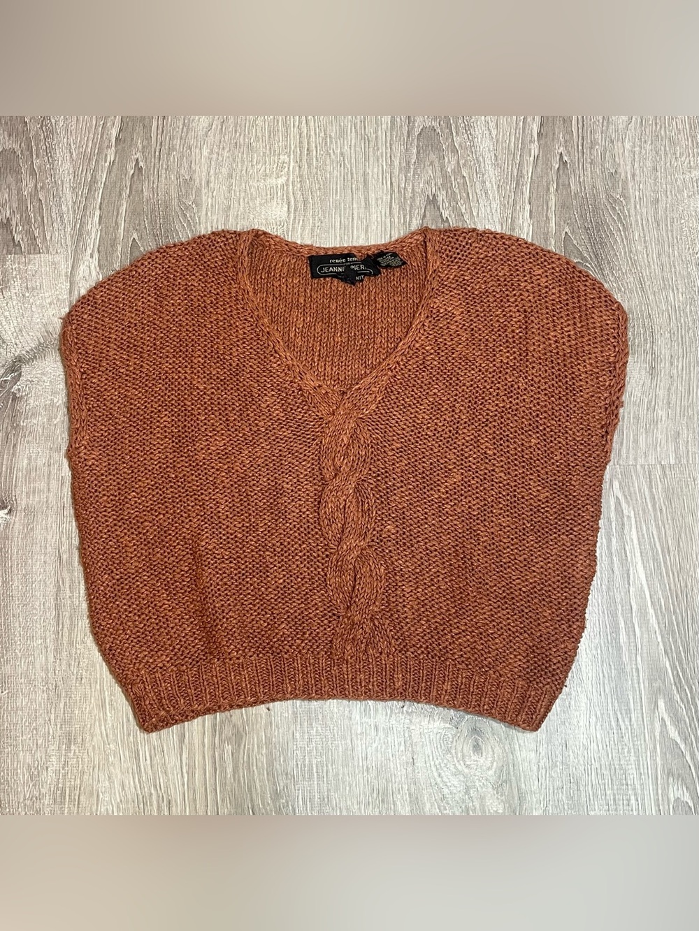 Rene Tenefit Jeanne Pierre Size Large Rust Orange Knit Cotton Linen Sweater Vest